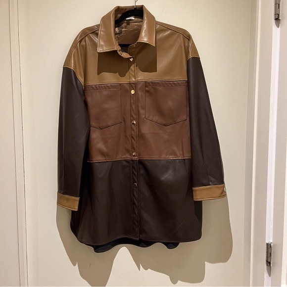 Badgley Mischka Colour Block Faux Leather Jacket - Picture 2 of 6